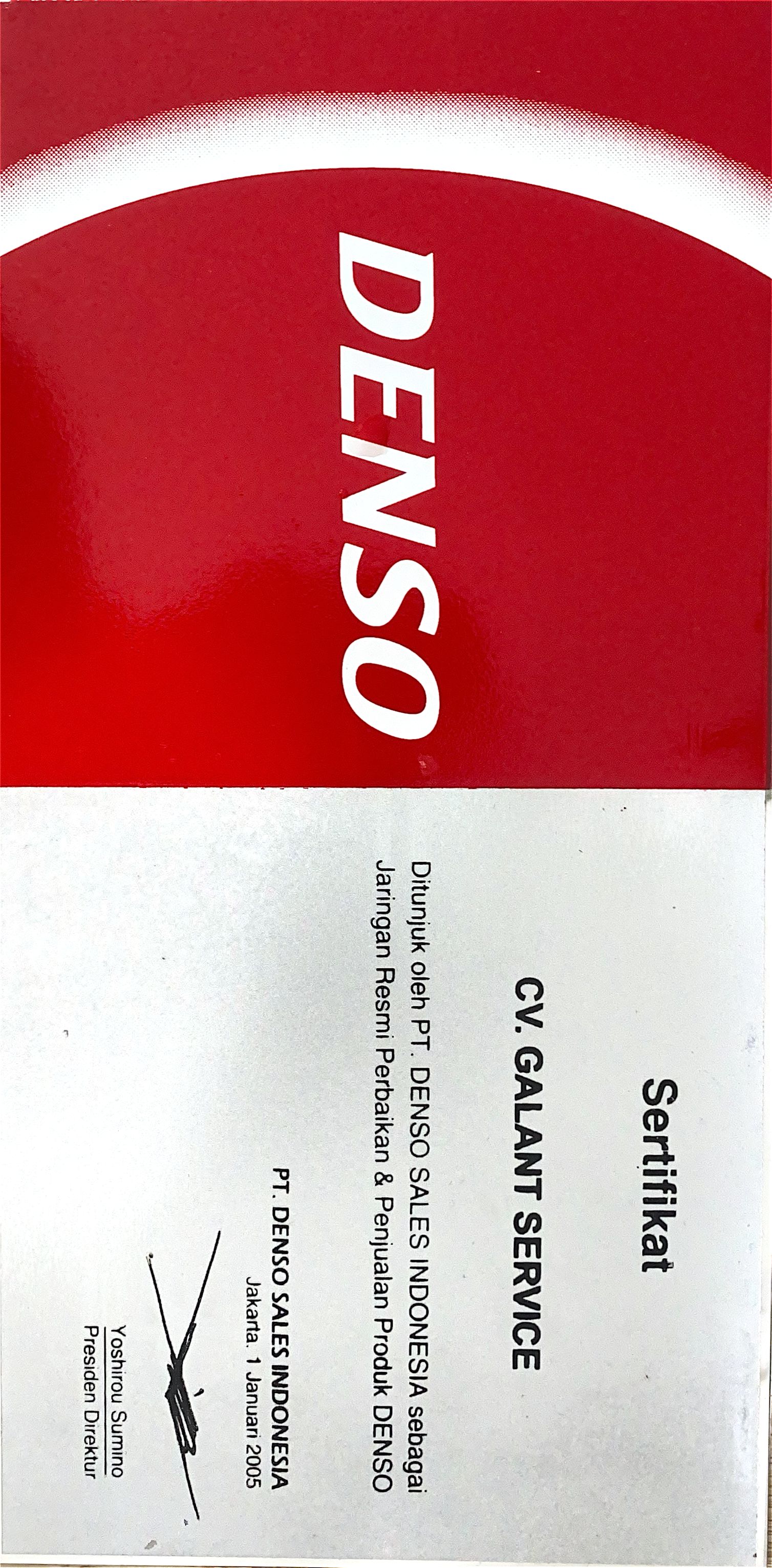 Sertifikat DENSO - CV GALANT SERVICE